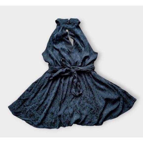 By Anthropologie Halter Neck Mini Dress Black Leopard Print 1X - Picture 3 of 12